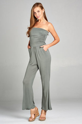 Ladies fashion tube top long wide leg rayon spandex jumpsuit