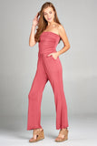 Ladies fashion tube top long wide leg rayon spandex jumpsuit