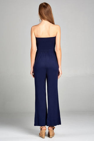 Ladies fashion tube top long wide leg rayon spandex jumpsuit