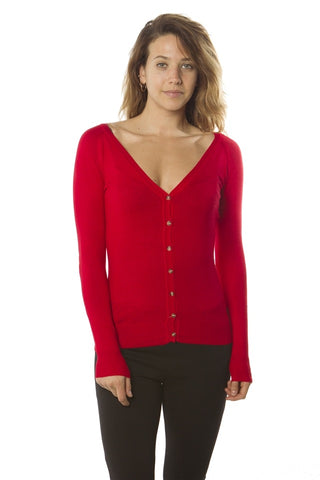 Ladies fashion v-neck button down cardigan w/ elbow patch