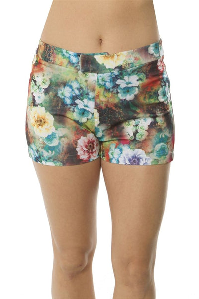 Ladies fashion zip up floral print short