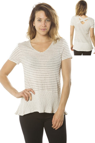 Ladies fashion short sleeve v neck top