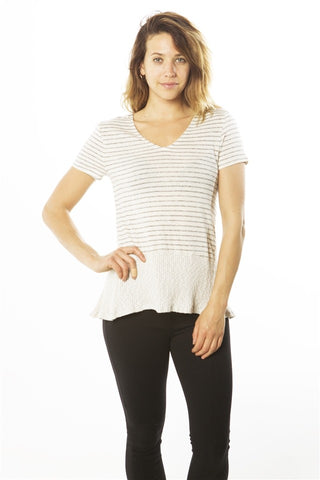 Ladies fashion short sleeve v neck top