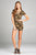 Ladies fashion short sleeve v-neck w/cross strap bodycon camo print cotton spandex romper