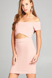 Ladies fashion short sleeve off the shoulder w/front hole mini dress - merchandiserus2