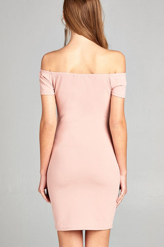 Ladies fashion short sleeve off the shoulder w/front hole mini dress - merchandiserus2