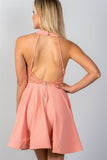 Ladies fashion blush high neck open back mini dress - merchandiserus2