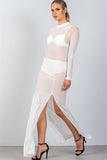 Ladies fashion mock neck all mesh double slit maxi dress - merchandiserus2