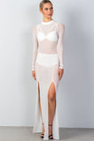 Ladies fashion mock neck all mesh double slit maxi dress - merchandiserus2