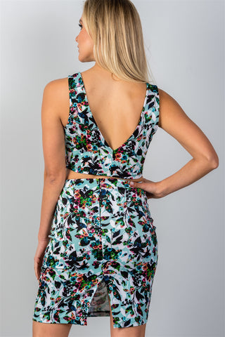Ladies fashion multi floral print two piece set