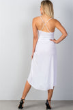 Ladies fashion white hi-low deep plunge summer dress - merchandiserus2