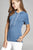 Ladies fashion short sleeve w/wide stripe drawstring hoodie cotton rayon spandex top