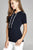 Ladies fashion short sleeve w/wide stripe drawstring hoodie cotton rayon spandex top
