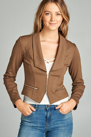 Ladies fashion long sleeve zip front blazer