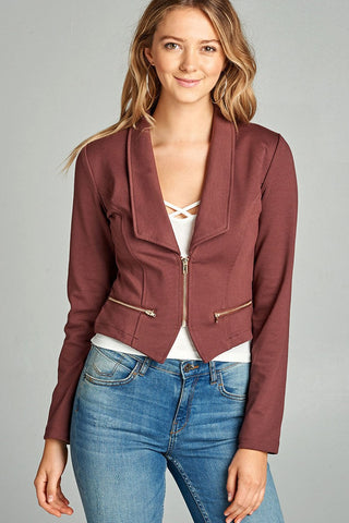 Ladies fashion long sleeve zip front blazer