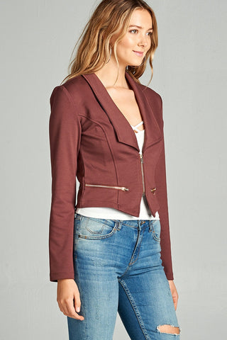 Ladies fashion long sleeve zip front blazer