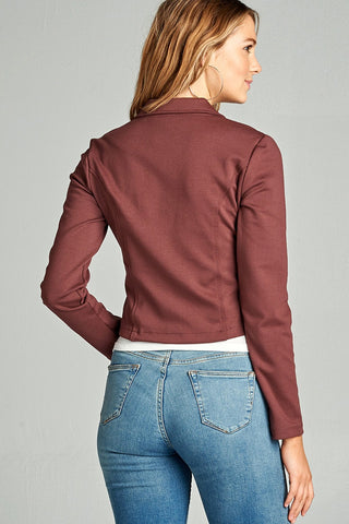 Ladies fashion long sleeve zip front blazer