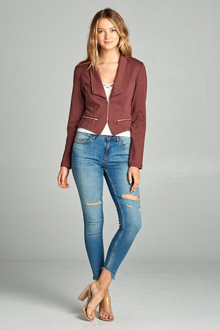 Ladies fashion long sleeve zip front blazer