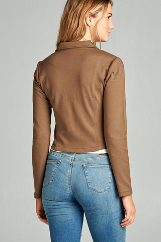 Ladies fashion long sleeve zip front blazer
