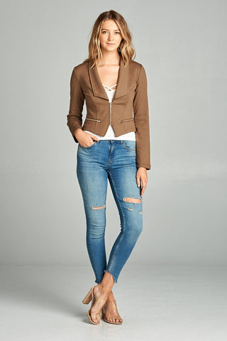 Ladies fashion long sleeve zip front blazer