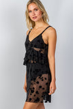Ladies fashion velvet burnout floral ruffle slip mini dress - merchandiserus2