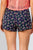 Ladies fashion navy floral print scalloped hem shorts