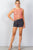Ladies fashion navy floral print scalloped hem shorts