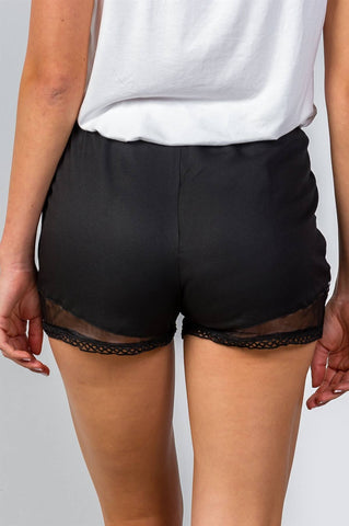 Ladies fashion crochet hem w/ mesh detail mini shorts
