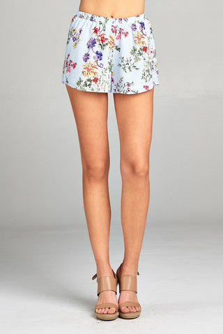 Ladies fashion plus size elastic waist floral print woven short pants