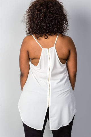 Ladies fashion plus size white sheer front cut-out plus size top