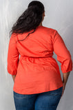 Ladies fashion plus size orange & cream plus size embroidered hi-low top