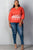 Ladies fashion plus size orange & cream plus size embroidered hi-low top