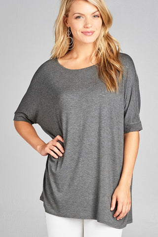 Ladies fashion elbow sleeve round neck rayon spandex jersey tunic top