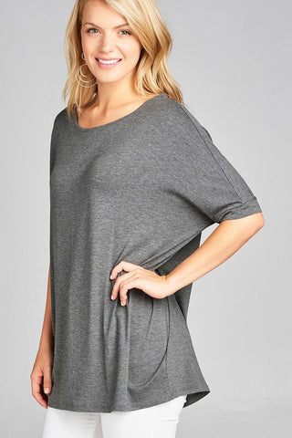 Ladies fashion elbow sleeve round neck rayon spandex jersey tunic top