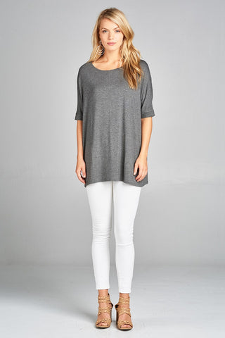 Ladies fashion elbow sleeve round neck rayon spandex jersey tunic top