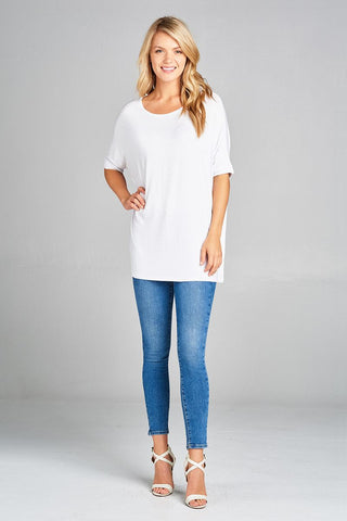 Ladies fashion elbow sleeve round neck rayon spandex jersey tunic top