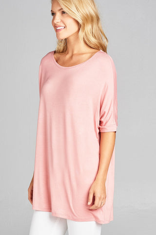 Ladies fashion elbow sleeve round neck rayon spandex jersey tunic top