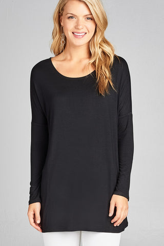 Ladies fashion long sleeve round neck rayon spandex jersey tunic top
