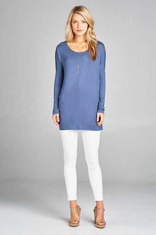 Ladies fashion long sleeve round neck rayon spandex jersey tunic top