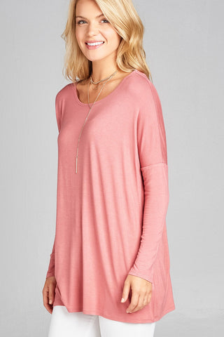 Ladies fashion long sleeve round neck rayon spandex jersey tunic top