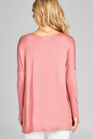 Ladies fashion long sleeve round neck rayon spandex jersey tunic top