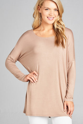 Ladies fashion long sleeve round neck rayon spandex jersey tunic top