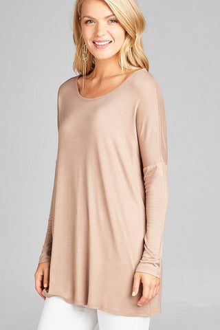 Ladies fashion long sleeve round neck rayon spandex jersey tunic top