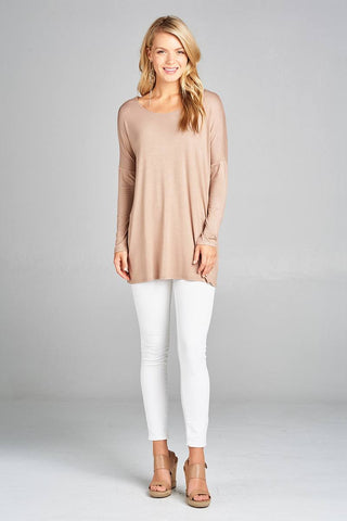 Ladies fashion long sleeve round neck rayon spandex jersey tunic top