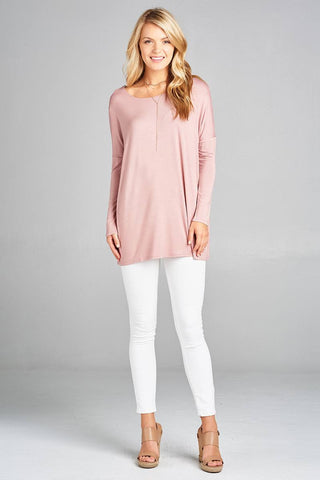 Ladies fashion long sleeve round neck rayon spandex jersey tunic top