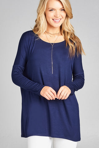 Ladies fashion long sleeve round neck rayon spandex jersey tunic top