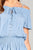 Ladies fashion short sleeve open shoulder smocked detail w/eyelet woven top