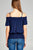 Ladies fashion short sleeve open shoulder smocked detail w/eyelet woven top