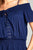 Ladies fashion short sleeve open shoulder smocked detail w/eyelet woven top
