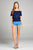 Ladies fashion short sleeve open shoulder smocked detail w/eyelet woven top